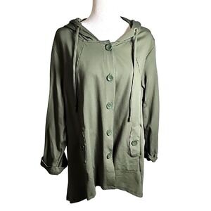 Christian Siriano Olive Green Swing Thick Utility Jacket Button Up with Hood 2X